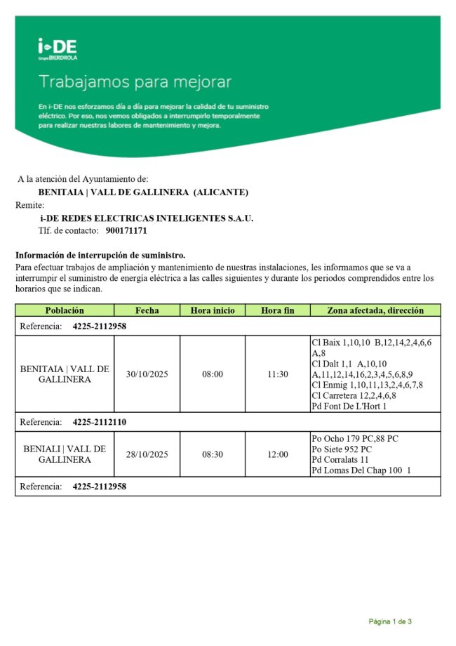 Informació d'Iberdrola sobre talls de llum